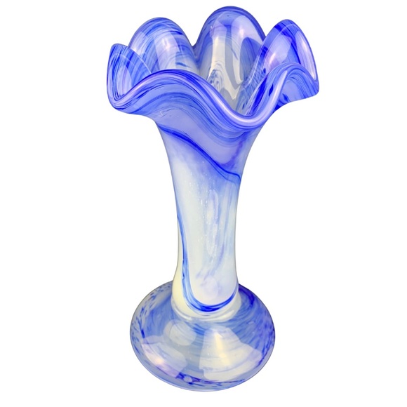 Hand blown Swung Glass Vase Blue Watercolor Design - Picture 1 of 7